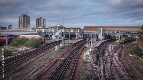 LONDON-  Time lapse of Clapham Junction railway station in south west London. A major railway hub.