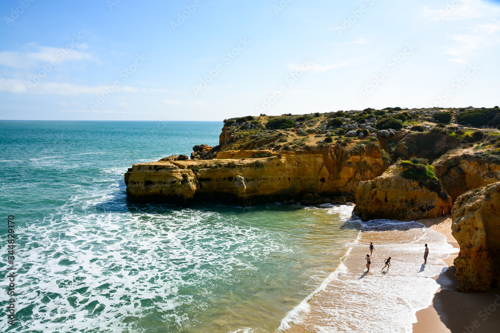 Sunshine above Atlantic rocky coastline Algarve, Portugal.
Picturesque seascape with white rocky cliffs, sea bay.Worm Bay along the Great Ocean Road.