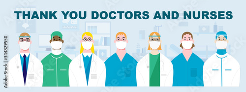 Thank you doctor and Nurses and medical personnel team for fighting the coronavirus. vector illustration