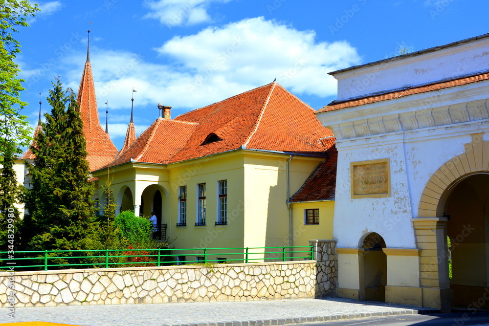 Fototapeta premium COVID time. Typical urban landscape in pandemic of the city Brasov, a town situated in Transylvania, Romania, in the center of the country