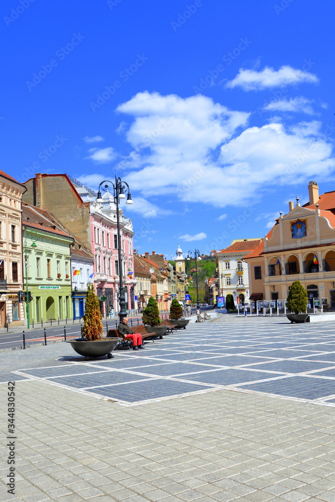 COVID time. Typical urban landscape in pandemic of the city Brasov, a town situated in Transylvania, Romania, in the center of the country