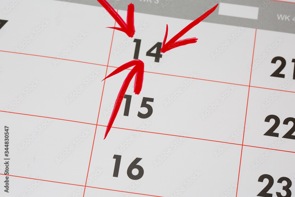 14th Date of the Month marked in red marker pen on a simple planner calendar 14th Date of the Month marked in red marker pen on a simple planner calendar