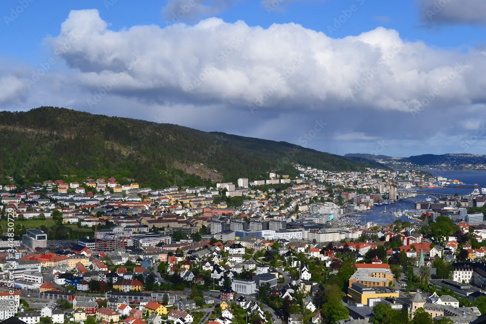 Beautiful spring panorama of the city of Bergen in Norway