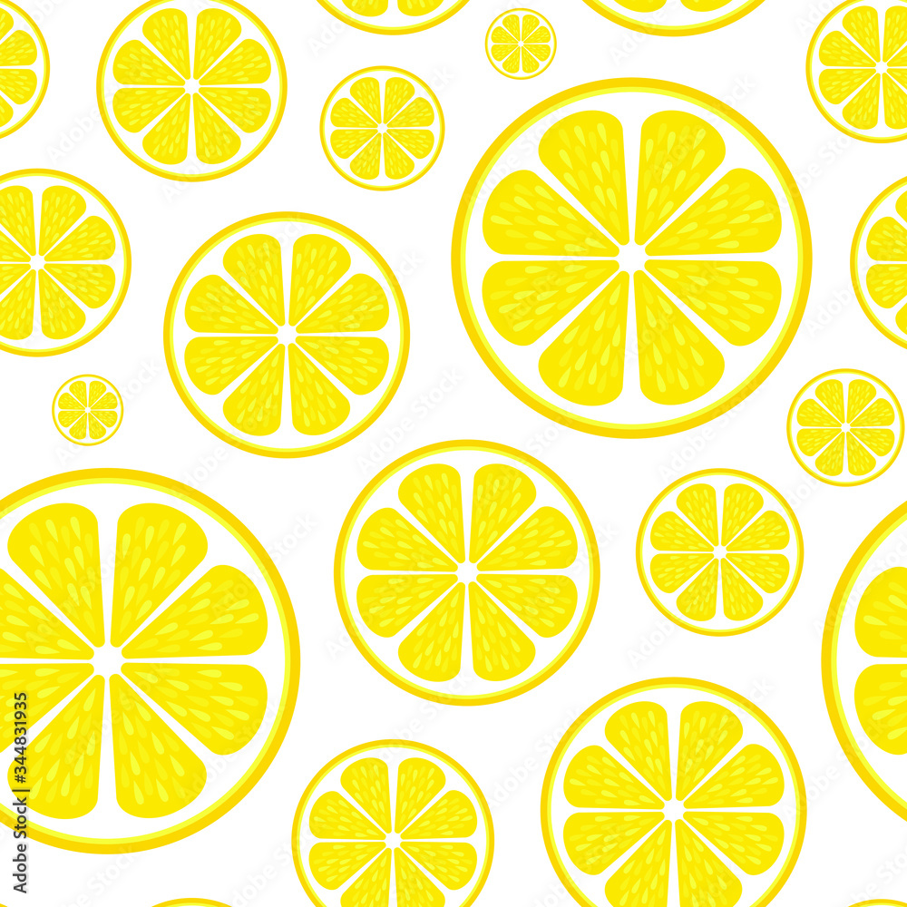 Seamless lemon pattern. Bright yellow fruit background