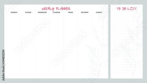 Set of planners with leaf design. Weekly planner and to do list