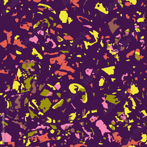 Terrazzo floor marble seamless hand crafted pattern. Traditional venetian material.Granite and quartz rocks and sprinkles mixed on polished surface.Abstract vector background for architecture designs
