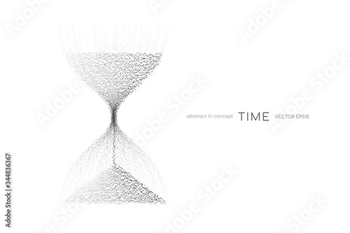 Hourglass from black particles flowing isolated on white background. Vector illustration in concept time, technology, modern photo