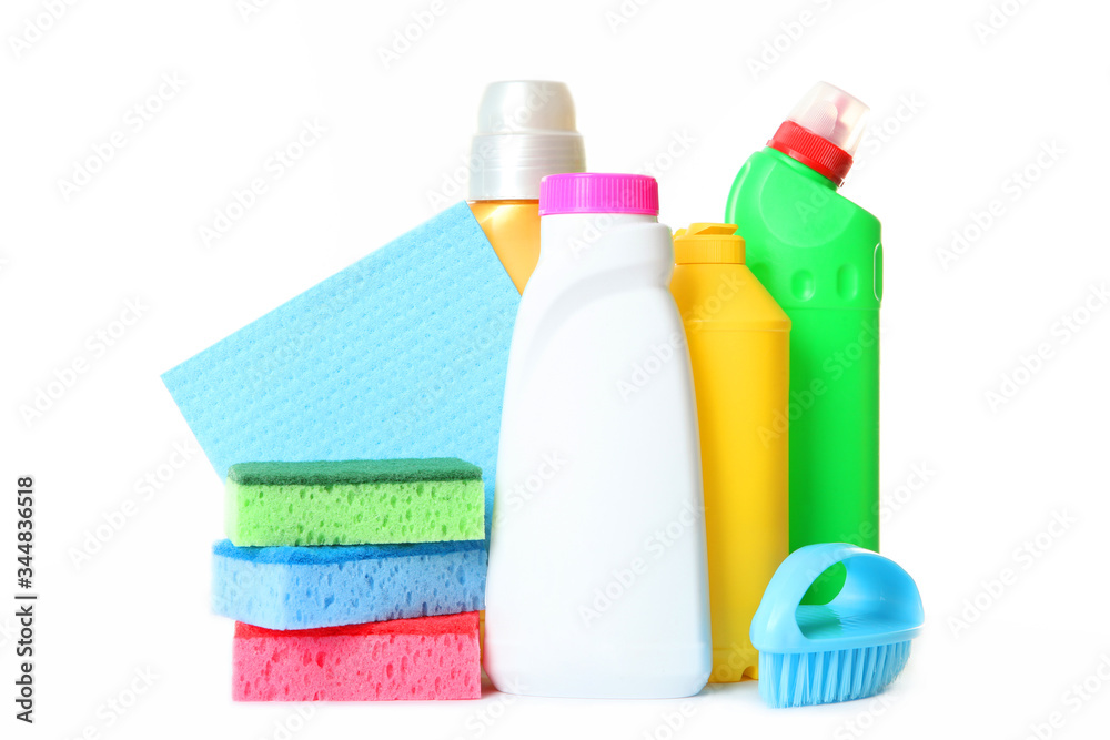 Set of tools for cleaning and disinfection isolated on white.
Set of tools for cleaning and disinfection isolated on white.