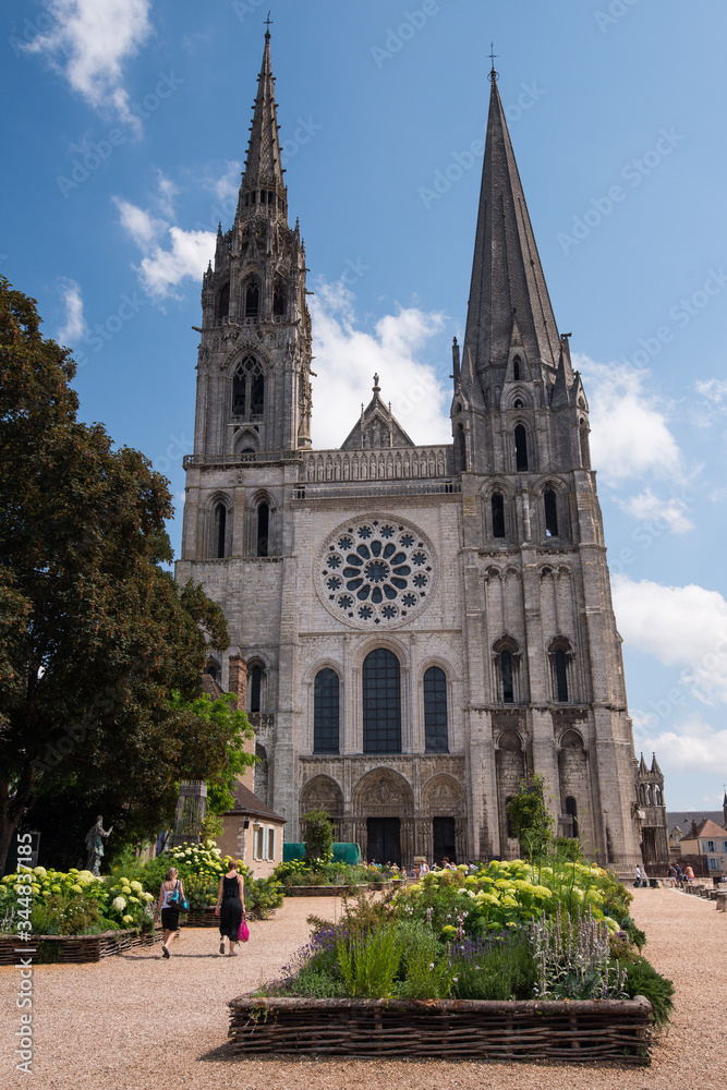 Chartres, France - July 2013: The famous  Gothic cathedral of Our Lady of Chartres