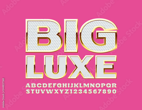 Vector Big Luxe ALphabet Letters and Numbers. White and Golden Textured Font