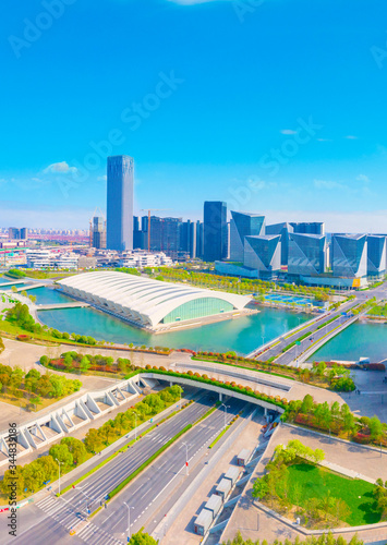City scenery around Oriental Sports Center, Pudong New Area, Shanghai, China © Weiming