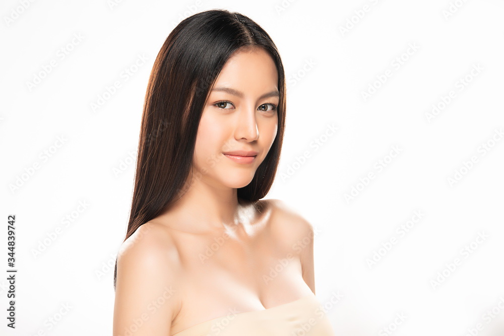 Beautiful Young Asian Woman with Clean Fresh Skin. Face care, Facial treatment, Cosmetology, beauty and healthy skin and cosmetic concept, woman beauty skin isolated on white background Beautiful Young Asian Woman with Clean Fresh Skin. Face care, Facial treatment, Cosmetology, beauty and healthy skin and cosmetic concept, woman beauty skin isolated on white background