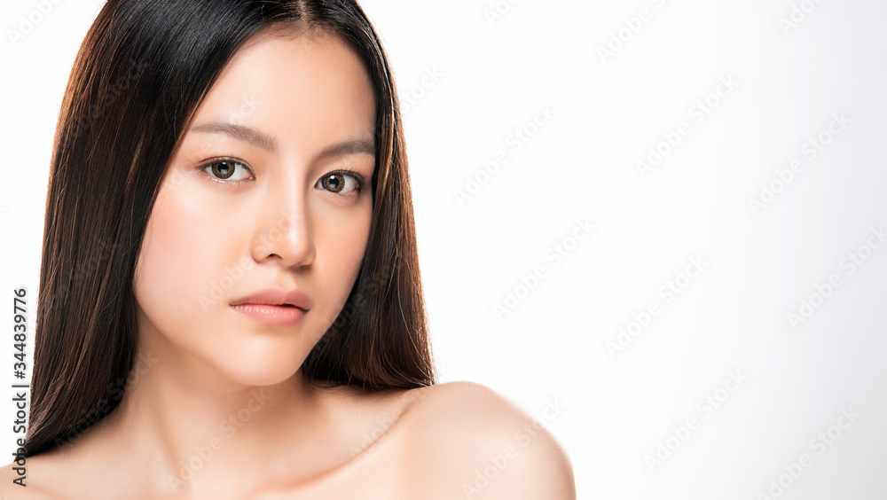 Beautiful Young Asian Woman with Clean Fresh Skin. Face care, Facial treatment, Cosmetology, beauty and healthy skin and cosmetic concept, woman beauty skin isolated on white background Beautiful Young Asian Woman with Clean Fresh Skin. Face care, Facial treatment, Cosmetology, beauty and healthy skin and cosmetic concept, woman beauty skin isolated on white background