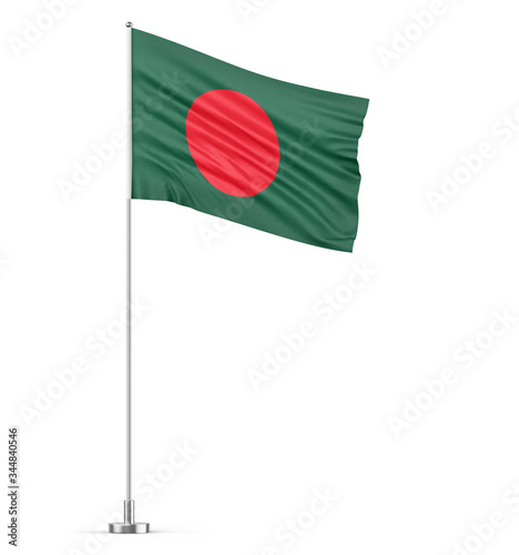 Bangladesh flag on a flagpole white background 3D illustration