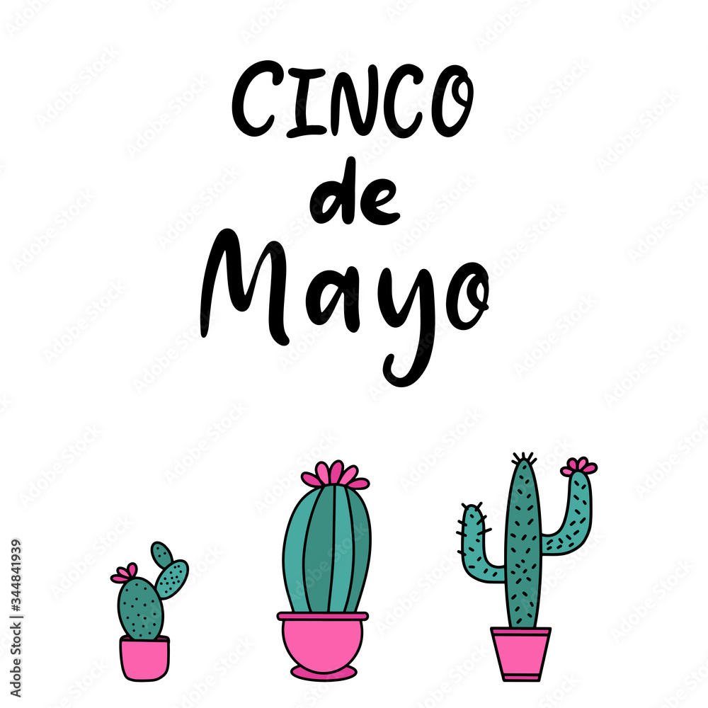 Cinco de Mayo Fiesta festival vector illustration. May 5, holiday in Mexico. Banner, party poster design with lettering, cactus. Hand drawn phrase. Cinco de Mayo Fiesta festival vector illustration. May 5, holiday in Mexico. Banner, party poster design with lettering, cactus. Hand drawn phrase.