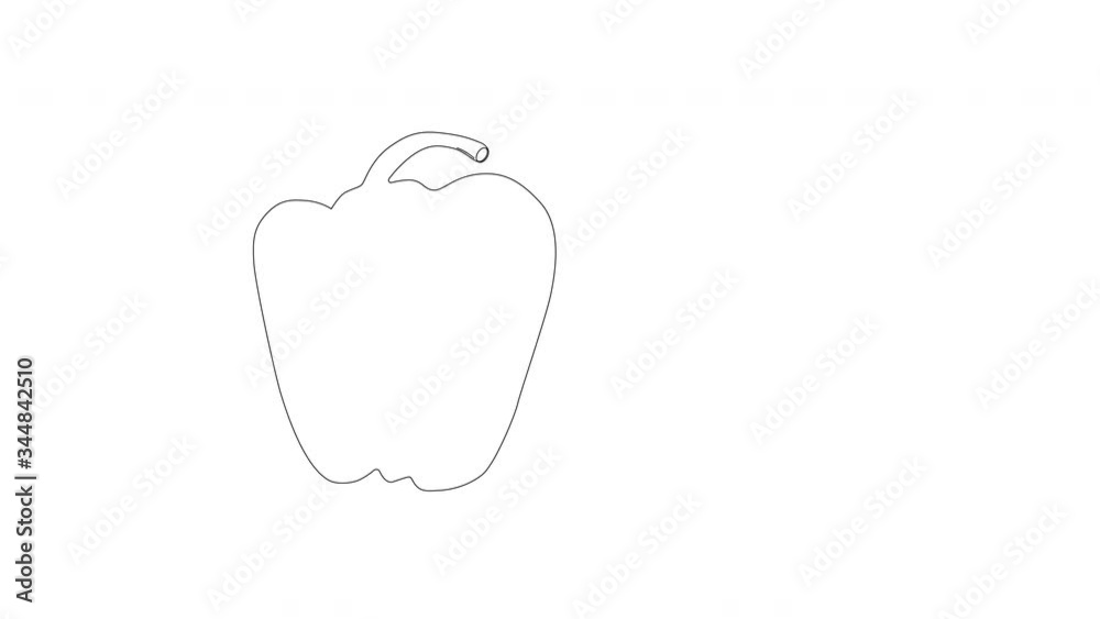 Self drawing animation of bell pepper outline. White background. Copy space. Self drawing animation of bell pepper outline. White background. Copy space.