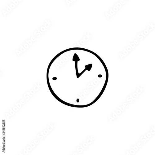 Doodle clock icon. Hand drawn vector illustration.