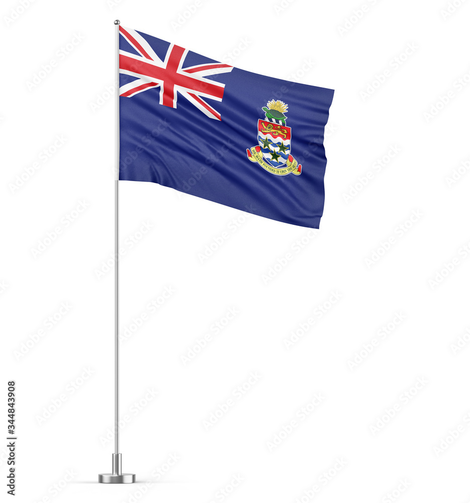 Cayman Islands flag on a flagpole white background 3D illustration