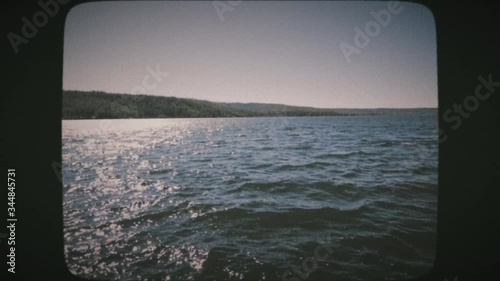 Beautiful Jackson Lake in the Grand Teton National Park, Wyoming.VINTAGE FILM.