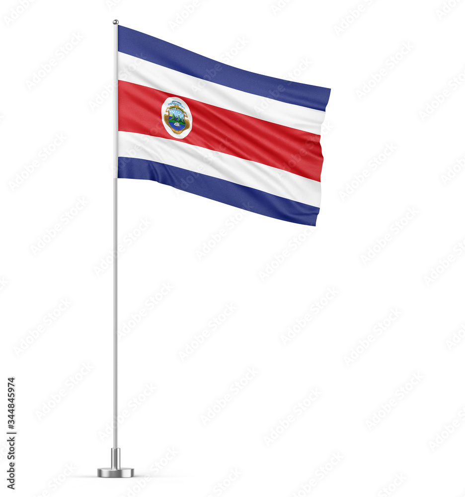 Costa Rica flag on a flagpole white background 3D illustration Costa Rica flag on a flagpole white background 3D illustration