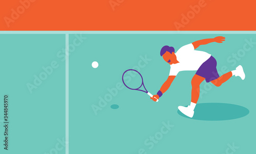 Young man playing tennis on court