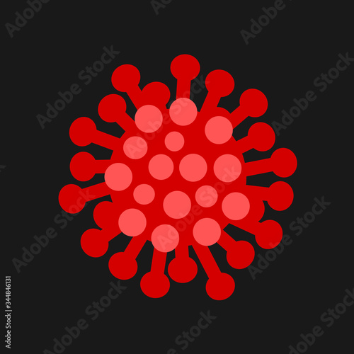 Virion - microscopic particle of virus. Red microorganism 
 and organism. Vector illustration isolated on black.	