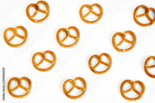 edible snack dried flour bagels on a white background