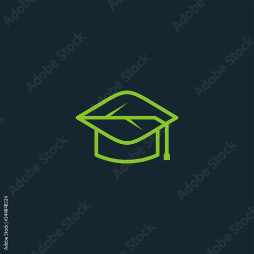 Graduate hat with leaf logo design vector template