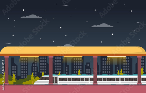 Railway Public Transport Commuter Metro Train Station Flat Illustration