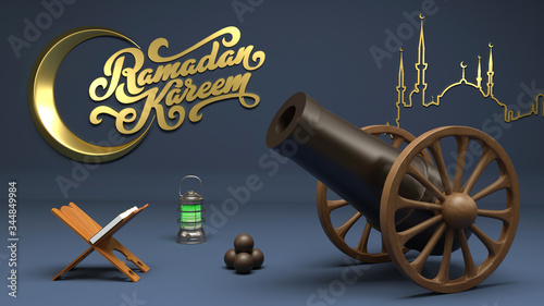 Obraz na plátne Elegant Ramadan Kareem Pack cannons shot, 3d rendering.