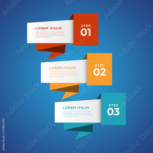 Simple infographic with 3 elements. Can be used for workflow layout, diagram, annual report, web design, flow chart and presentation. 3 options, parts, steps, processes in origami and flat style