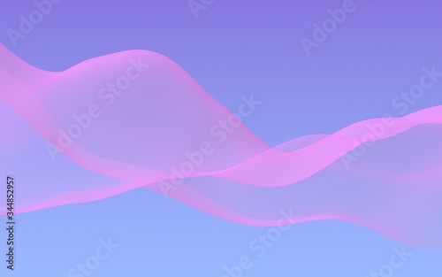 Pink wave on blue sky abstract background. Fluttering pink scarf. Waving on wind pink fabric. 3D illustration