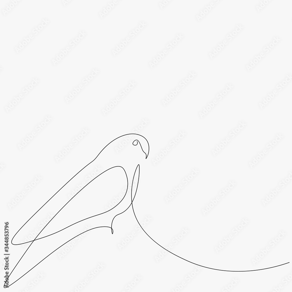 Parrot bird silhouette one line drawing, vector illustration