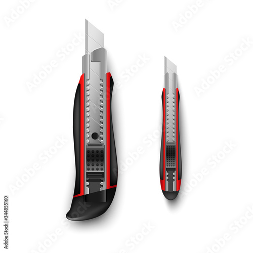 red stationery knife big and small isolated on white background