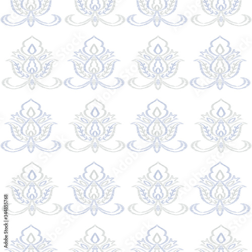 Blue Ornament Lace Vector Seamless Pattern. 