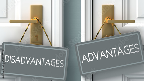 Принти на полотні advantages or disadvantages as a choice in life - pictured as words disadvantage