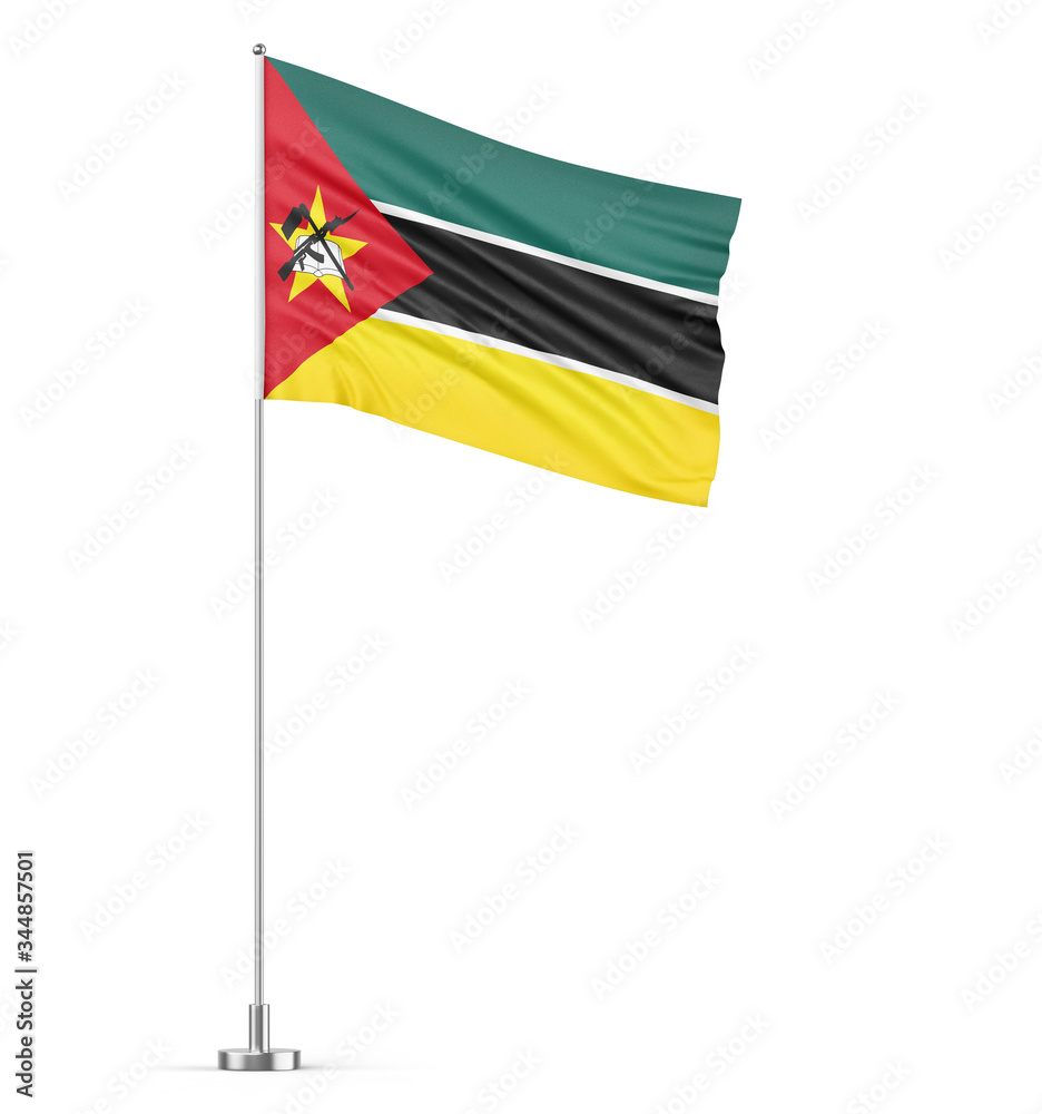 Fototapeta premium Mozambique flag on a flagpole white background 3D illustration