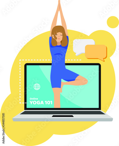 Woman is teaching yoga via online illustration