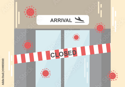 Vector illustration of a closed gate at the airport due to a virus outbreak