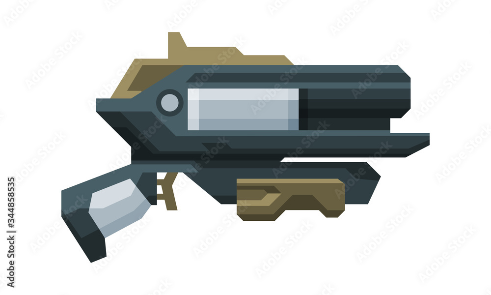 Futuristic Space Gun Blaster, Fantastic Handgun, Raygun of Alien, Childish Pistol Vector Illustration