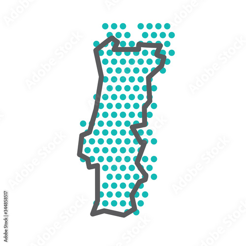 Portugal simple outline map with green halftone dot pattern