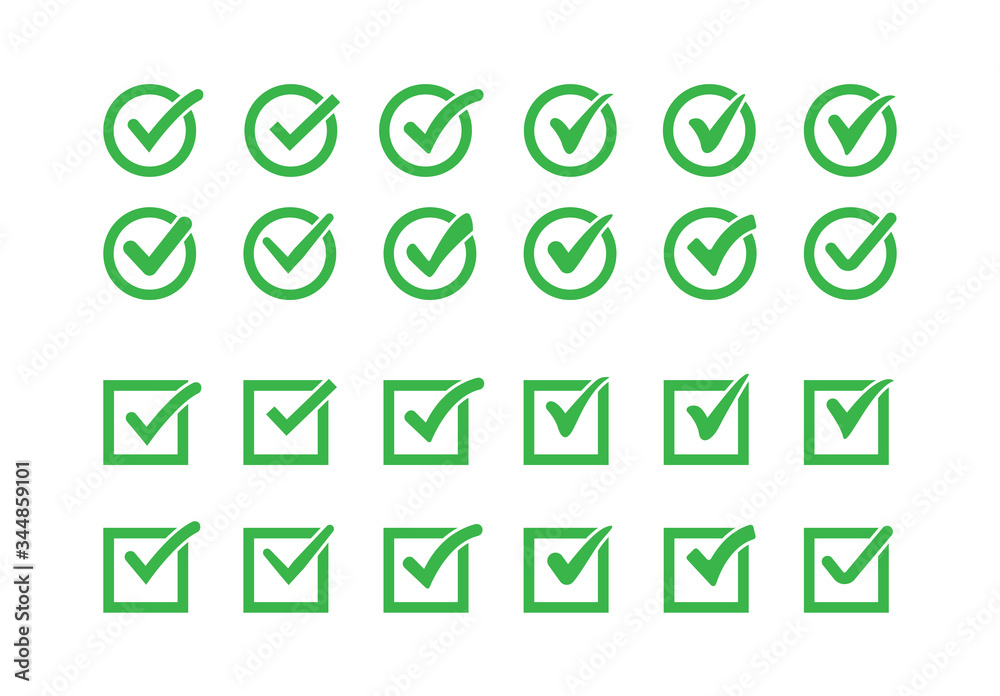 Flat Green сheck mark icons, symbol set