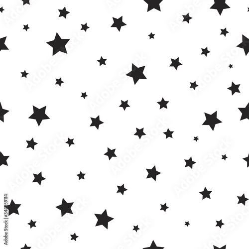 Seamless abstract pattern with little sharp black stars on white background. Vector illustration.
