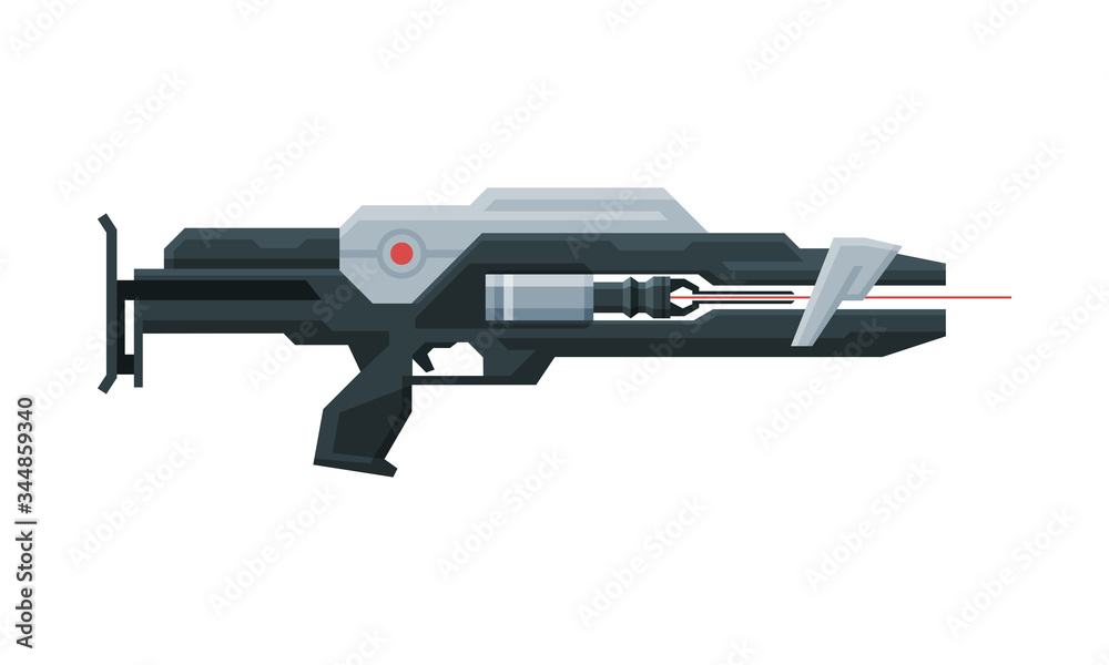 Futuristic Space Gun Blaster, Laser Handgun, Alien Weapon Vector Illustration