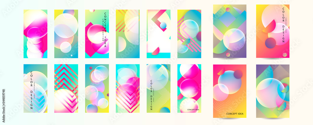 Set of minimal layout collection posters with shape lines and dots vibrant colors summer mood design for social media text