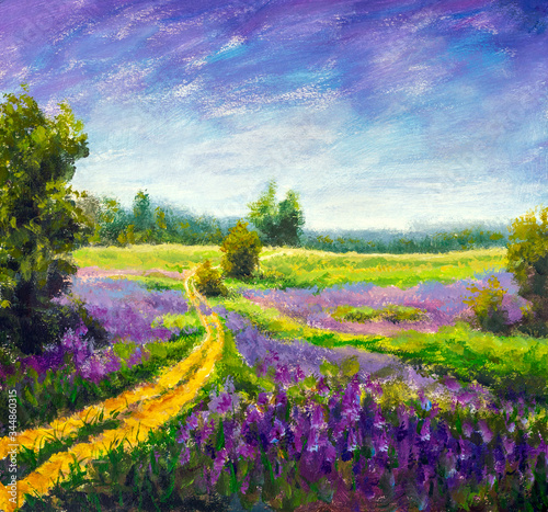 Fototapeta Naklejka Na Ścianę i Meble -  Flowers paintings monet painting claude impressionism paint landscape purple flower meadow oil fine art