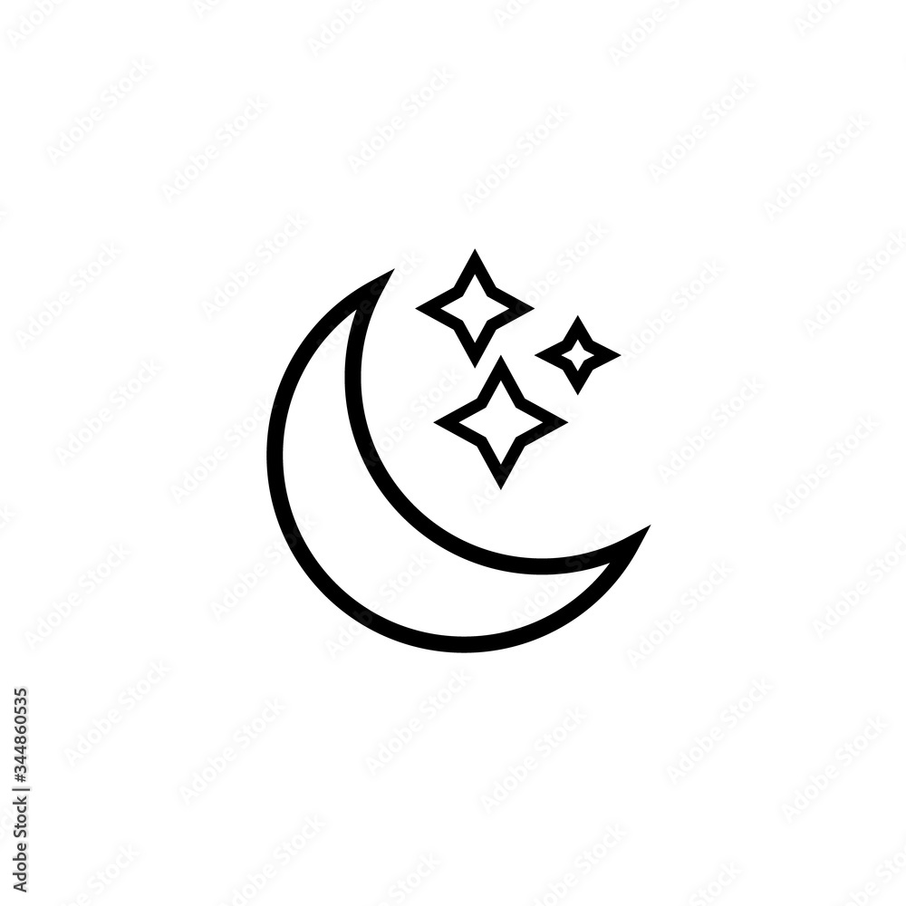 Fototapeta premium Weather forecast line icon of moon and stars isolated on white background. Weather symbol in modern outline style. For web site design and mobile apps. Vector illustration