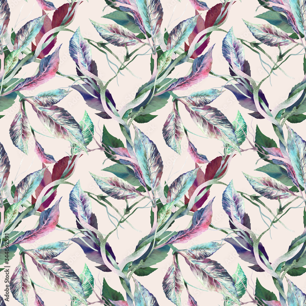 Fototapeta premium Lianas Seamless Pattern. Watercolor Background.