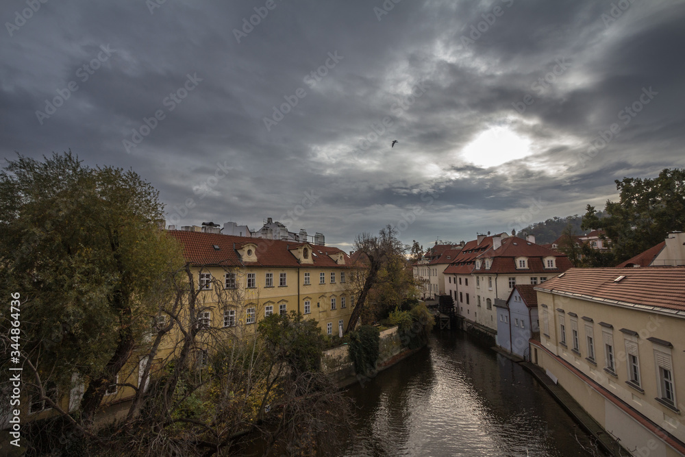 Panorama of the Certovka river in Mala Strana district, in the old town of Prague Czech Republic, a major touristic landmark. This Canal is a major landmark of the city.
