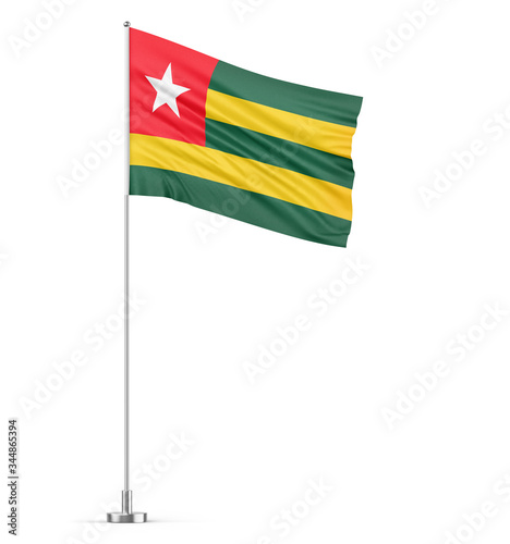 Togo flag on a flagpole white background 3D illustration